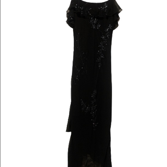 MARINA Floral Deco Beaded Mermaid Gown Black Sz 6 EUC - Picture 10 of 15